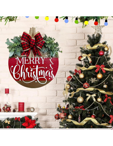 Corona de Navidad de Madera WAZOCI 30cm Feliz Navidad