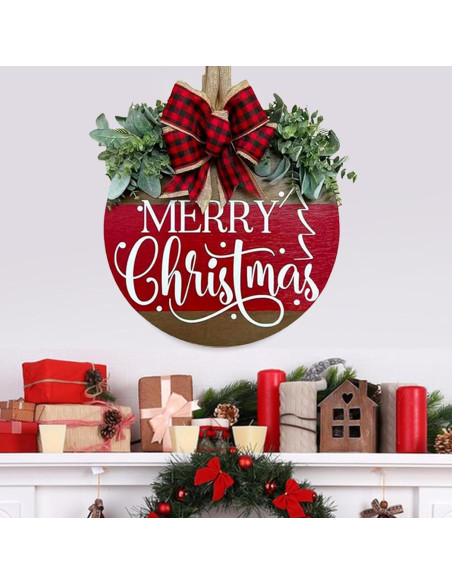 Corona de Navidad de Madera WAZOCI 30cm Feliz Navidad