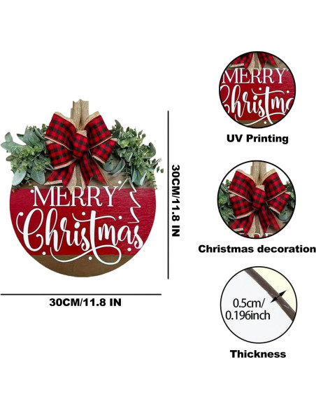 Corona de Navidad de Madera WAZOCI 30cm Feliz Navidad