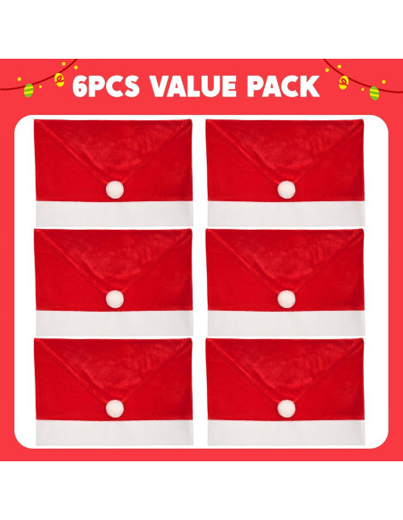 Fundas de Silla de Navidad JOYIN - 6 Pcs Sombrero Rojo