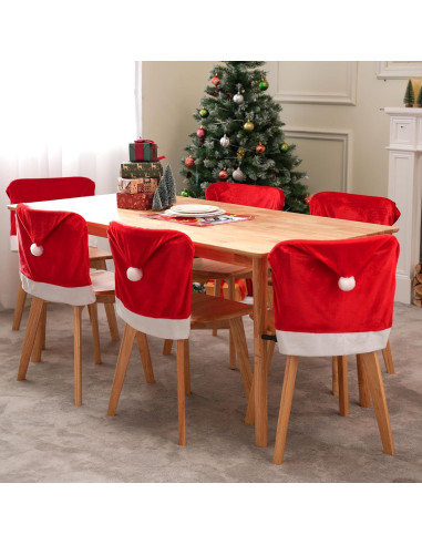 Fundas de Silla de Navidad JOYIN - 6 Pcs Sombrero Rojo