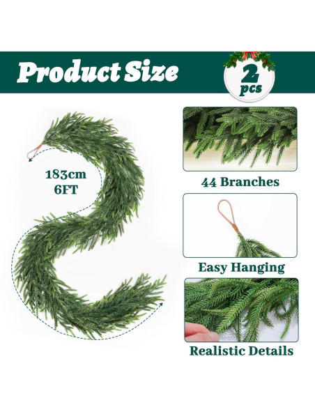 Guirnalda Artificial de Pino Norfolk 2 Pcs 183 cm TOWPONICS