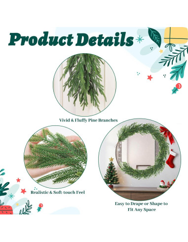 Guirnalda Artificial de Pino Norfolk 2 Pcs 183 cm TOWPONICS