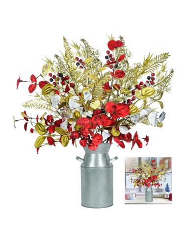 Centro de Mesa Navideño Obbsie con Flores Artificiales y Jarrón