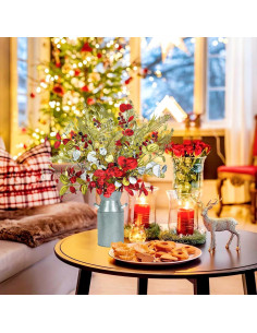 Centro de Mesa Navideño Obbsie con Flores Artificiales y Jarrón 2