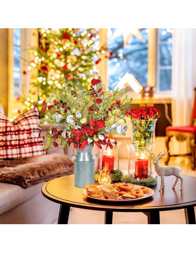 Centro de Mesa Navideño Obbsie con Flores Artificiales y Jarrón