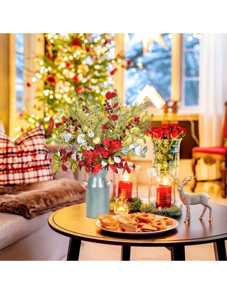 Centro de Mesa Navideño Obbsie con Flores Artificiales y Jarrón