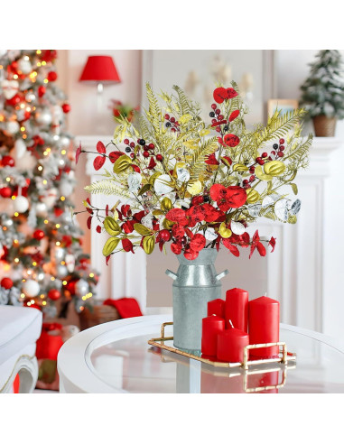 Centro de Mesa Navideño Obbsie con Flores Artificiales y Jarrón