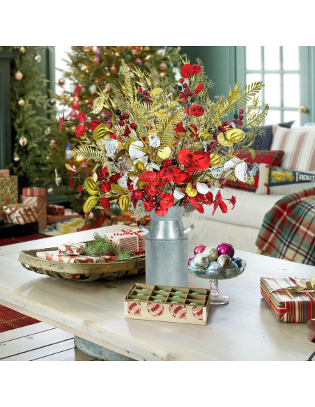 Centro de Mesa Navideño Obbsie con Flores Artificiales y Jarrón