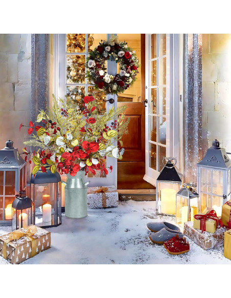 Centro de Mesa Navideño Obbsie con Flores Artificiales y Jarrón