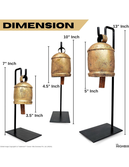 Juego de 3 Campanas de Vaca Vintage Hechas a Mano HIGHBIX