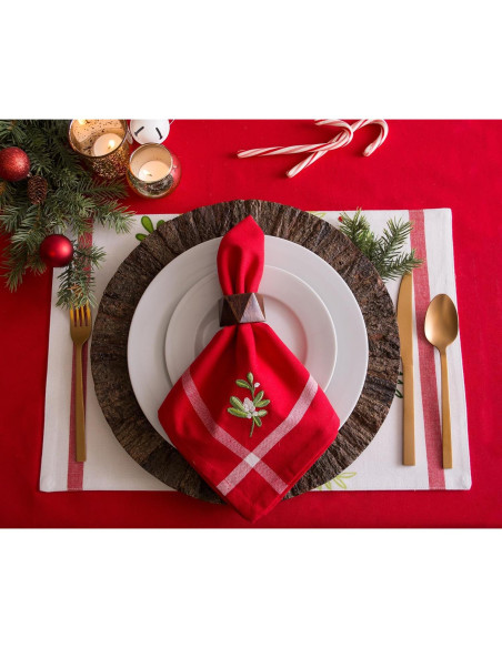 Juego de 6 Servilletas Cuadradas DII 100% Algodón Muérdago 50.8 cm