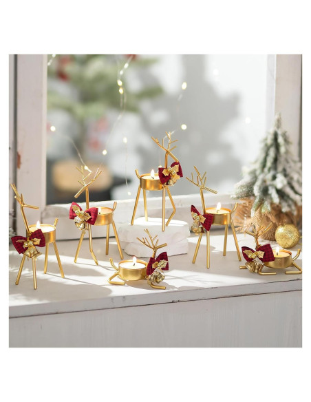 Portavelas de Reno Navideño Inweder - 6 Piezas Doradas