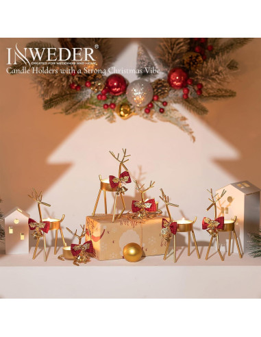 Portavelas de Reno Navideño Inweder - 6 Piezas Doradas