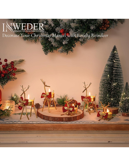 Portavelas de Reno Navideño Inweder - 6 Piezas Doradas