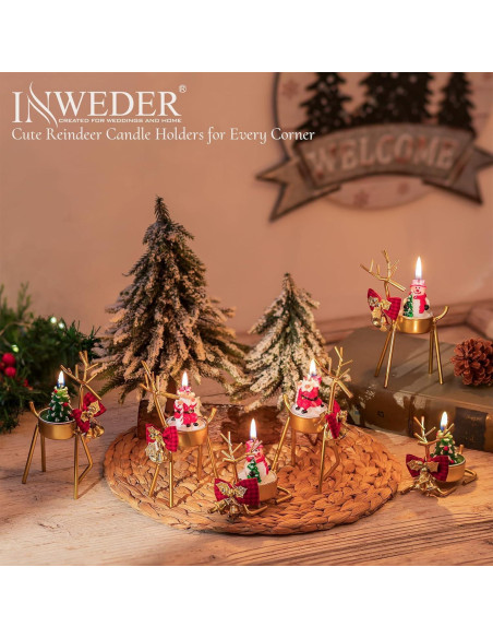 Portavelas de Reno Navideño Inweder - 6 Piezas Doradas