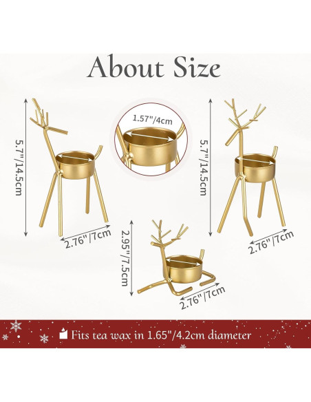 Portavelas de Reno Navideño Inweder - 6 Piezas Doradas