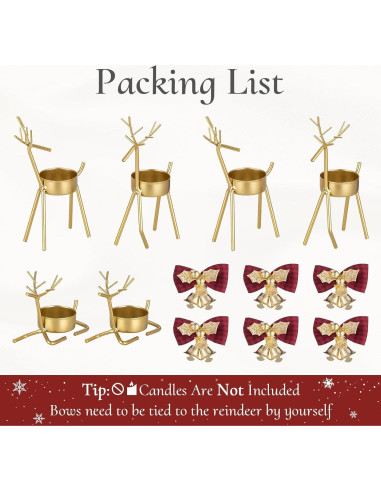 Portavelas de Reno Navideño Inweder - 6 Piezas Doradas