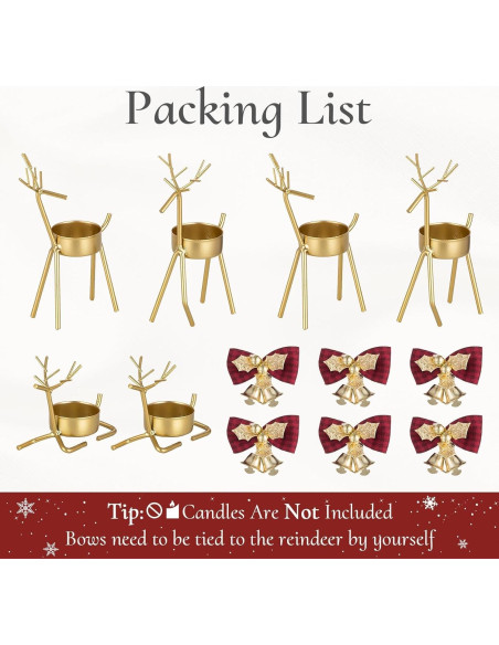 Portavelas de Reno Navideño Inweder - 6 Piezas Doradas