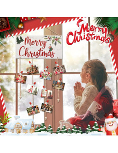 Soporte de Tarjetas de Navidad Ychelhr Blanco con 30 Clips 2