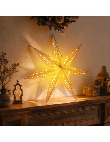 Linternas de Papel Estrella 3D OuMuaMua 60cm y 45cm con Luces LED