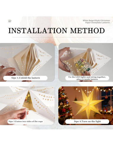 Linternas de Papel Estrella 3D OuMuaMua 60cm y 45cm con Luces LED