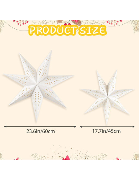 Linternas de Papel Estrella 3D OuMuaMua 60cm y 45cm con Luces LED