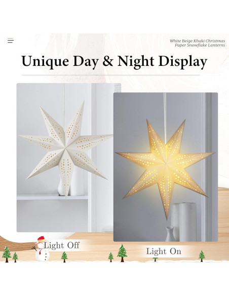 Linternas de Papel Estrella 3D OuMuaMua 60cm y 45cm con Luces LED