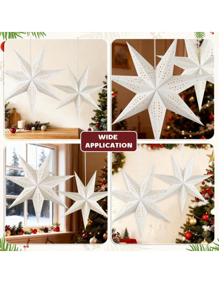 Linternas de Papel Estrella 3D OuMuaMua 60cm y 45cm con Luces LED