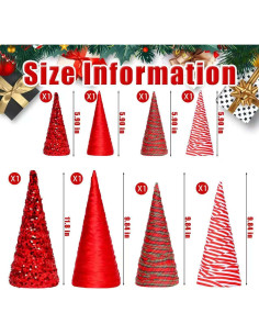 Conjunto de 8 Árboles de Terciopelo Rojos 30cm 25cm 15cm 2