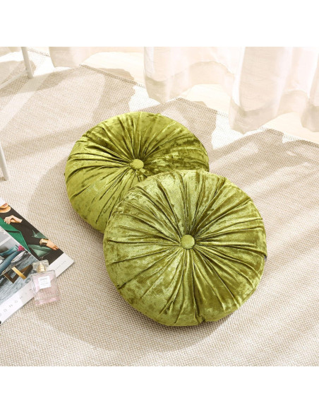 Pack 2 Cojines Redondos de Suelo Verpert Terciopelo Verde