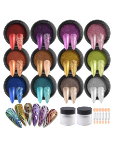 Juego de Polvo de Uñas Chrome Fcozpjk 12 Colores + 2 Azúcar