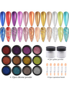 Juego de Polvo de Uñas Chrome Fcozpjk 12 Colores + 2 Azúcar 2