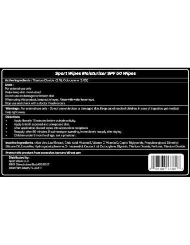 Toallitas Hidratantes SPF 50 Eagle Wipes Biodegradables 164g