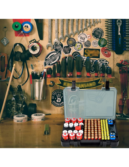 Caja organizadora de baterías Xuerdon con probador - 120+ piezas