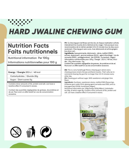 Chicle duro Jawliner para mandíbulas fuertes - Jengibre Lima