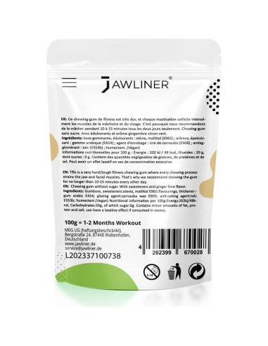 Chicle duro Jawliner para mandíbulas fuertes - Jengibre Lima