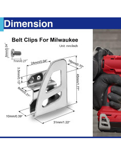 Paquete de 2 Clips de Cinturón Milwaukee 304 Inoxidable 2