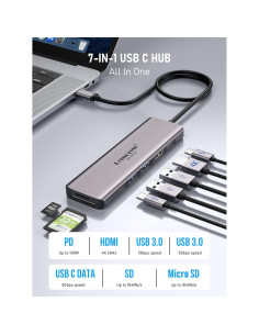 Adaptador USB C Hub 7-en-1 Lemorele HDMI 4K 60Hz 100W PD 2