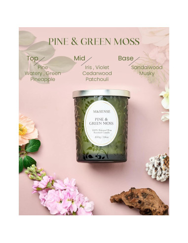 Vela Aromática M&SENSE Pino y Musgo 510g Cera de Soja