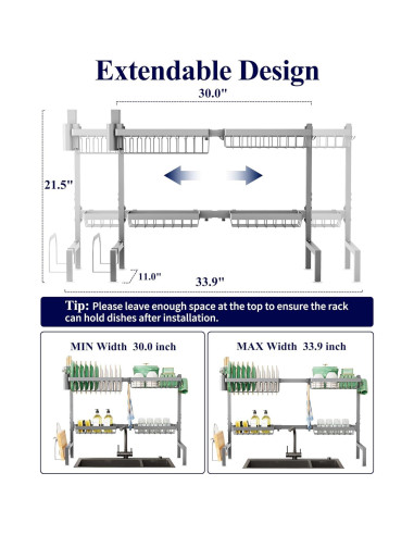 Estante de Secado de Platos Kitsure Ajustable 76-86 cm Gris