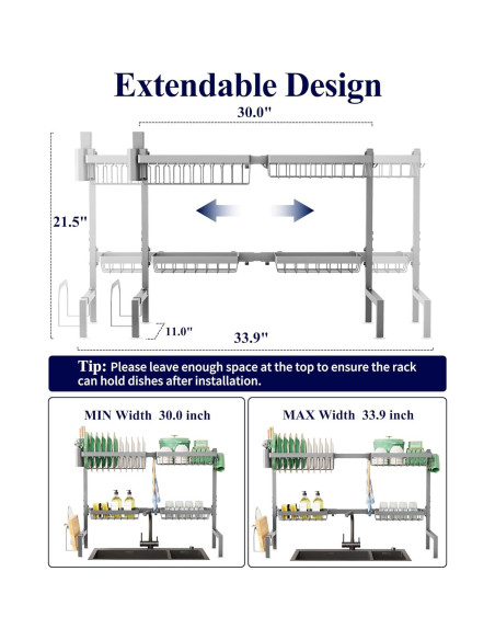 Estante de Secado de Platos Kitsure Ajustable 76-86 cm Gris