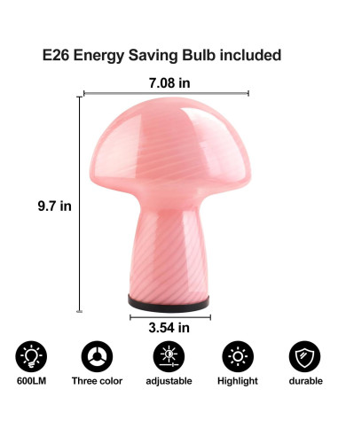 Lámpara de mesa regulable Notoc estilo hongo rosa 17.78cm