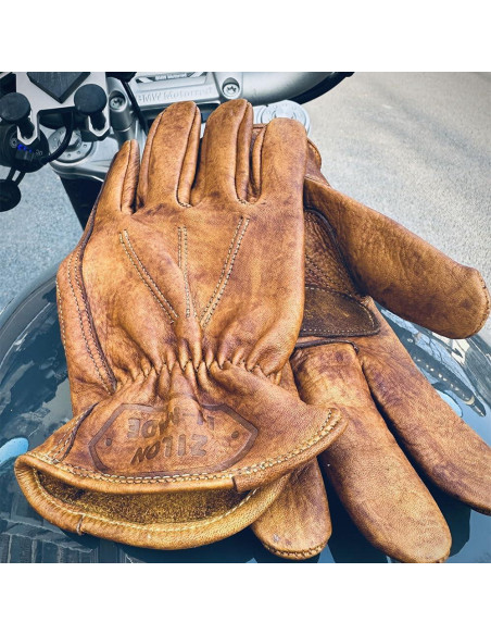Guantes de Cuero de Motocicleta ZILON Vintage Marrón XXL