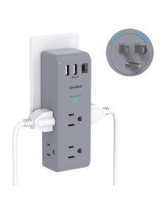 Extensor de Enchufe 6 AC + 3 USB One Beat Gris 1800 Julios
