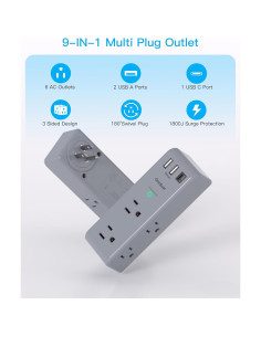 Extensor de Enchufe 6 AC + 3 USB One Beat Gris 1800 Julios 2