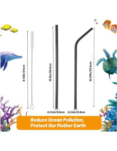 Pajitas de Metal Reutilizables VEHHE 6 Piezas Acero Inoxidable 2