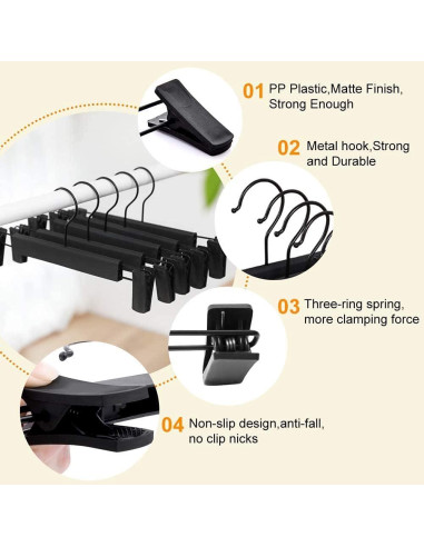 30 Perchas para Pantalones Lamitocs con Clips Ajustables Negro