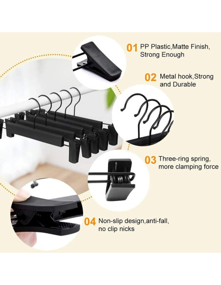 30 Perchas para Pantalones Lamitocs con Clips Ajustables Negro