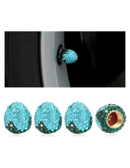 4 Tapones de Válvula de Neumático de Fresa KVAEY Azul